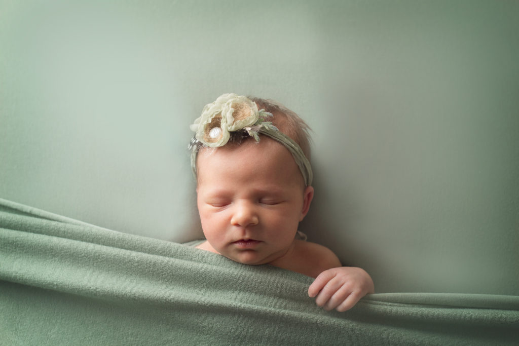 Newborn girl posed in Colorado portrait studio